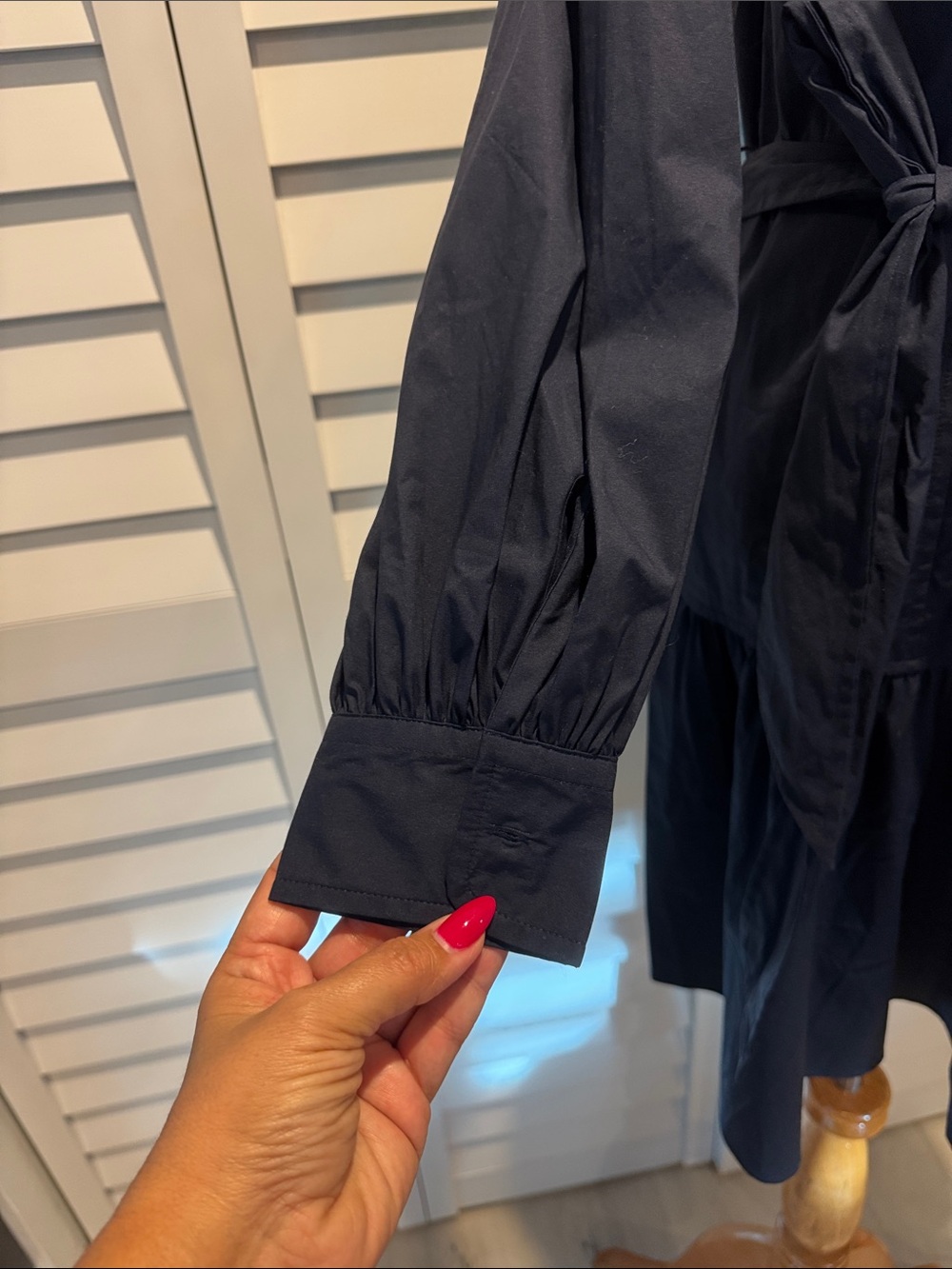 Lauren Ralph Lauren Navy Button-Front Shirt Dress with Tie Waist - Picture 4 of 14